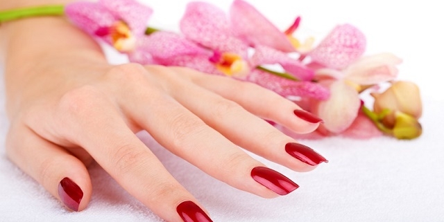 Hand with pink orchid